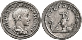 Maximus, Caesar, 235/6-238. Denarius (Silver, 19 mm, 3.44 g, 12 h), Rome, 236-238. IVL VERVS MAXIMVS CAES Bare-headed and draped bust of Maximus to ri...