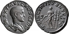 Maximus, Caesar, 235/6-238. Sestertius (Orichalcum, 31 mm, 19.66 g, 2 h), Rome, 236-238. MAXIMVS CAES GERM Bare-headed, draped and cuirassed bust of M...