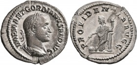 Gordian II, 238. Denarius (Silver, 20 mm, 2.66 g, 5 h), Rome, March-April 238. IMP M ANT GORDIANVS AFR AVG Laureate, draped and cuirassed bust of Gord...