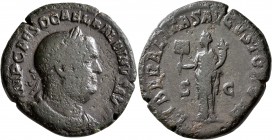 Balbinus, 238. Sestertius (Orichalcum, 30 mm, 17.34 g, 1 h), Rome, circa April-June 238. IMP CAES D CAEL BALBINVS AVG Laureate, draped and cuirassed b...