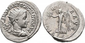 Gordian III, 238-244. Antoninianus (Silver, 23 mm, 5.22 g, 7 h), Antiochia, 238-239. IMP CAES M ANT GORDIANVS AVG Radiate, draped and cuirassed bust o...