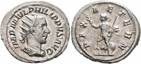 Philip I, 244-249. Antoninianus (Silver, 24 mm, 4.57 g, 12 h), Rome, 244. IMP M IVL PHILIPPVS AVG Radiate, draped and cuirassed bust of Philip I to ri...
