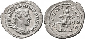 Philip I, 244-249. Antoninianus (Silver, 26 mm, 4.78 g, 2 h), Rome, 244-247. IMP M IVL PHILIPPVS AVG Radiate, draped and cuirassed bust of Philip I to...