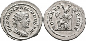 Philip I, 244-249. Antoninianus (Silver, 24 mm, 4.41 g, 6 h), Rome, 244-247. IMP M IVL PHILIPPVS AVG Radiate, draped and cuirassed bust of Philip I to...