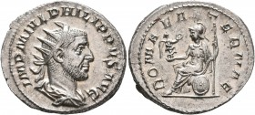 Philip I, 244-249. Antoninianus (Silver, 22 mm, 4.75 g, 6 h), Rome, 244-247. IMP M IVL PHILIPPVS AVG Radiate, draped and cuirassed bust of Philip I to...