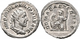 Philip I, 244-249. Antoninianus (Silver, 22 mm, 4.39 g, 5 h), Rome, 244-247. IMP M IVL PHILIPPVS AVG Radiate, draped and cuirassed bust of Philip I to...
