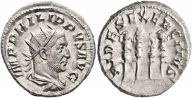 Philip I, 244-249. Antoninianus (Silver, 22 mm, 4.41 g, 12 h), Rome, 247-249. IMP PHILIPPVS AVG Radiate, draped and cuirassed bust of Philip I to righ...