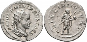 Philip II, as Caesar, 244-247. Antoninianus (Silver, 24 mm, 3.71 g, 7 h), Rome, 244-246. M IVL PHILIPPVS CAES Radiate, draped and cuirassed bust of Ph...