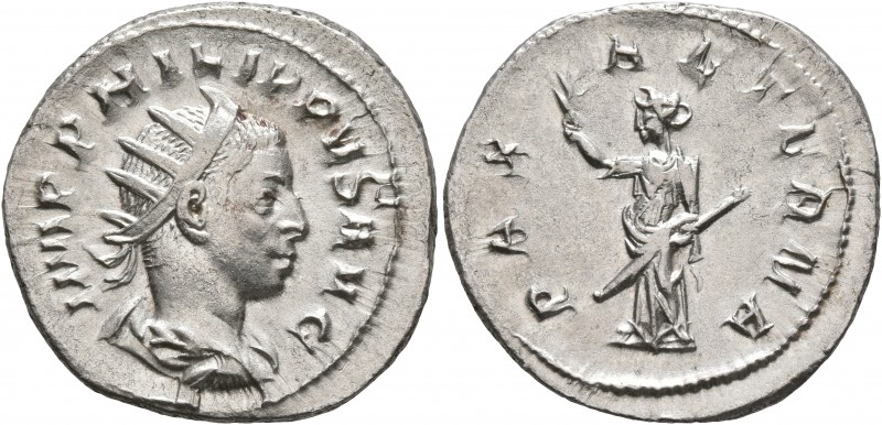 Philip II, 247-249. Antoninianus (Silver, 23 mm, 4.09 g, 6 h), Rome. IMP PHILIPP...