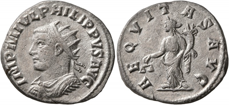 Philip II, 247-249. Antoninianus (Silver, 20 mm, 3.05 g, 12 h), Antiochia, 247. ...