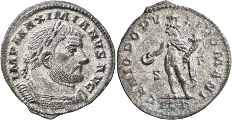 Maximianus, first reign, 286-305. Follis (Silvered bronze, 27 mm, 9.08 g, 6 h), ...