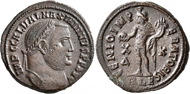 Galerius, 305-311. Follis (Bronze, 25 mm, 6.93 g, 11 h), Alexandria, 308. IMP C ...