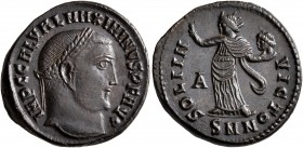 Maximinus II, 310-313. Follis (Bronze, 22 mm, 5.16 g, 6 h), Nicomedia, circa 312. IMP C GAL VAL MAXIMINVS P F AVG Laureate head of Maximinus II to rig...