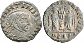 Constantine I, 307/310-337. Follis (Bronze, 18 mm, 2.44 g, 5 h), a contemporary imitation of an issue from Siscia, after 318. Laureate, helmeted and c...