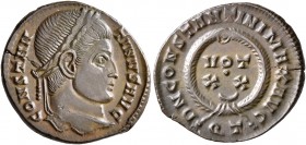 Constantine I, 307/310-337. Follis (Bronze, 19 mm, 3.00 g, 12 h), Ticinum, 322-325. CONSTAN-TINVS AVG Laureate head of Constantine I to right. Rev. D ...