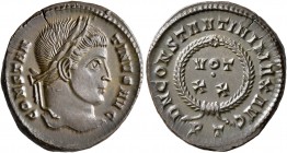 Constantine I, 307/310-337. Follis (Bronze, 19 mm, 3.23 g, 12 h), Ticinum, 322-325. CONSTAN-TINVS AVG Laureate head of Constantine I to right. Rev. D ...