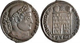 Constantine I, 307/310-337. Follis (Bronze, 19 mm, 2.54 g, 7 h), a contemporary imitation of an issue from Treveri, after 327. CONSTAN-TINVS AVG Laure...
