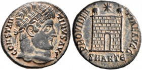 Constantine I, 307/310-337. Follis (Bronze, 17 mm, 3.62 g, 6 h), Antiochia, 327-328. CONSTAN-TINVS AVG Laurel-and-rosette-diademed head of Constantine...