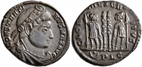 Constantine I, 307/310-337. Follis (Bronze, 17 mm, 2.54 g, 12 h), Lugdunum, 332. CONSTANTI-NVS MAX AVG Laurel-and-rosette-diademed, draped and cuirass...