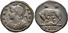Commemorative Series, 330-354. Follis (Bronze, 19 mm, 2.65 g, 5 h), Siscia, 330-333. VRBS ROMA Helmeted and mantled bust of Roma to left. Rev. ΓSIS Sh...