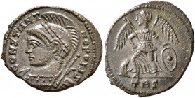 Commemorative Series, 330-354. Follis (Bronze, 17 mm, 1.66 g, 8 h), a contemporary imitation of an issue from Treveri, after 330. CONSTAN-TINOPOLIS He...