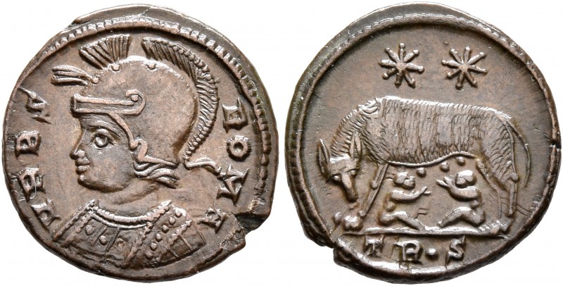 Commemorative Series, 330-354. Follis (Bronze, 16 mm, 2.62 g, 1 h), Treveri, 332...