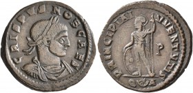 Crispus, Caesar, 316-326. Follis (Bronze, 21 mm, 3.86 g, 7 h), Arelate, 318. CRISPVS NOB CAES Laureate, draped and cuirassed bust of Crispus to right....