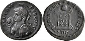 Crispus, Caesar, 316-326. Follis (Bronze, 20 mm, 2.76 g, 12 h), Treveri, 323. IVL CRIS-PVS NOB C Helmeted and cuirassed half-length bust of Crispus to...