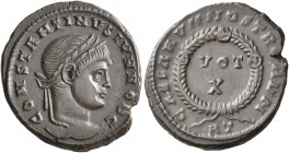 Constantine II, as Caesar, 316-337. Follis (Bronze, 19 mm, 3.50 g, 6 h), Rome, 321. CONSTANTINVS IVN NOB C Laureate head of Constantine II to right. R...