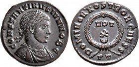 Constantine II, as Caesar, 316-337. Follis (Bronze, 18 mm, 2.89 g, 12 h), Ticinum, 322-325. CONSTANTINVS IVN NOB C Laureate, draped and cuirassed bust...