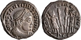 Constantine II, as Caesar, 316-337. Follis (Bronze, 15 mm, 1.50 g, 7 h), a contemporary imitation of an issue from Lugdunum, after 330. CONSTANTINVS I...