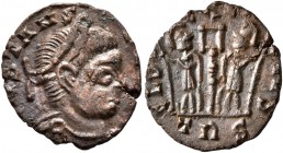 Constans, 337-350. Follis (Bronze, 13 mm, 0.85 g, 7 h), a contemporary imitation of an issue from Treveri, after 337. [...]STANS[...] Rosette-diademed...