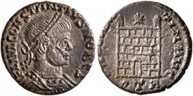 Constantius II, as Caesar, 324-337. Follis (Bronze, 14 mm, 1.58 g, 6 h), a contemporary imitation of an issue from Treveri, after 324. FL IVL CONSTANT...