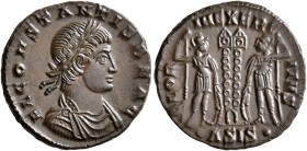 Constans, as Caesar, 333-337. Follis (Bronze, 17 mm, 2.49 g, 1 h), Siscia, 334-335. FL CONSTANTIS BEA C Pearl-diademed, draped and cuirassed bust of C...