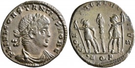 Constantius II, as Caesar, 324-337. Follis (Bronze, 17 mm, 1.48 g, 5 h), Aquileia, 336-337. FL IVL CONSTANTIVS NOB C Laureate and cuirassed bust of Co...