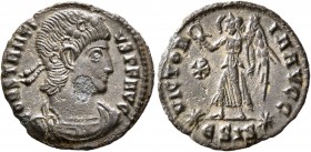 Constantius II, 337-361. Follis (Bronze, 16 mm, 1.23 g, 6 h), Siscia, 347. D N CONSTANTI-VS P F AVG Laurel-and-rosette-diademed, draped and cuirassed ...