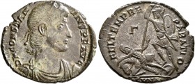 Constantius II, 337-361. Follis (Bronze, 23 mm, 4.43 g, 12 h), Antiochia, 350-355. D N CONSTAN-TIVS P F AVG Pearl-diademed, draped and cuirassed bust ...