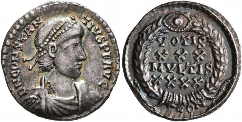 Constantius II. Siliqua (Silver, 18 mm, 2.94 g, 6 h), Arelate, 6 November 355-Sp...