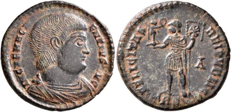 Magnentius, 350-353. Follis (Bronze, 23 mm, 5.13 g, 6 h), Treveri. IM CAE MAGN-E...
