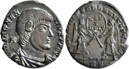 Magnentius, 350-353. Follis (Bronze, 21 mm, 4.93 g, 12 h), Treveri, 352. D N MAGNEN-TIVS P F AVG Bare-headed and draped bust of Magnentius to right; b...