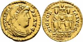 Valens, 364-378. Solidus (Gold, 20 mm, 4.44 g, 6 h), Treveri, mid 373-April 375. D N VALENS P F AVG Laurel-and-rosette-diademed, draped and cuirassed ...