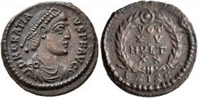 Gratian, 367-383. Follis (Bronze, 15 mm, 1.90 g, 12 h), Siscia, 378-383. D N GRATIA-NVS P F AVG Pearl-diademed, draped and cuirassed bust of Gratian t...