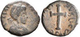 Galla Placidia, Augusta, 421-450. Nummus (Bronze, 11 mm, 1.42 g, 7 h), Rome, circa 425-435. [DN] GALLA PLACI[DIA PF AVG] Diademed and draped bust of G...