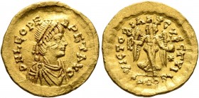 Leo I, 457-474. Tremissis (Gold, 14 mm, 1.51 g, 6 h), Constantinopolis, circa 462 or 466. D N LEO PERPET AVG Diademed, draped and cuirassed bust of Le...