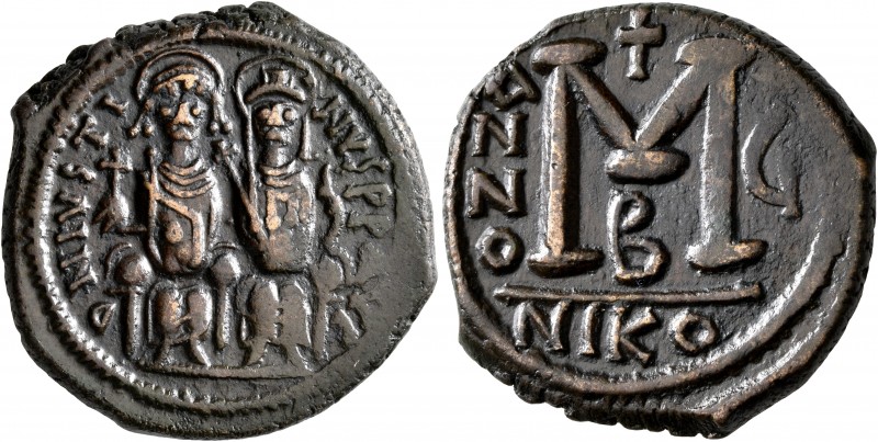 Justin II, with Sophia, 565-578. Follis (Bronze, 29 mm, 16.83 g, 7 h), Nicomedia...