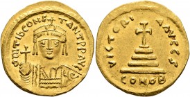 Tiberius II Constantine, 578-582. Solidus (Gold, 21 mm, 4.39 g, 7 h), Constantinopolis, 579-852. δ m TIb CONSTANT P P AVG Draped and cuirassed bust of...