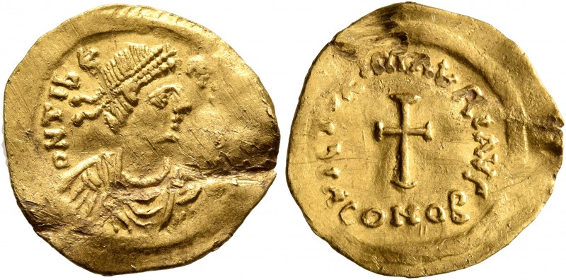 Maurice Tiberius, 582-602. Tremissis (Gold, 17 mm, 1.48 g, 6 h), Constantinopoli...