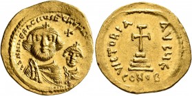 Heraclius, with Heraclius Constantine, 610-641. Solidus (Gold, 21 mm, 4.45 g, 7 h), Constantinopolis, circa 616-625. dd NN hERACLIЧS ET hERA CONST P P...