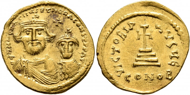 Heraclius, with Heraclius Constantine, 610-641. Solidus (Gold, 21 mm, 4.45 g, 6 ...
