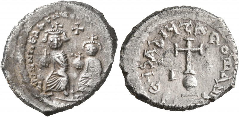 Heraclius, with Heraclius Constantine, 610-641. Hexagram (Silver, 23 mm, 6.56 g,...